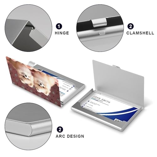 Business Card Holder Metal Slim Business Card Case Pomeranians Puppies And Point Professional Cards Organizer Pocket Name Cards Case Credit Holder Wallet for Men Women Buckle Style Shut4
