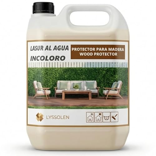 LYSSOLEN - Lasur Protector de Madera Satinado 1L - Incoloro - Barniz al Agua Impermeabilizante para Exterior e Interior - Protección UV y Climática para Terrazas, Vigas y Suelos - Poro Abierto