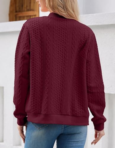 Image of WROLEM Women's Zip Up Cardigan Sweater Cable Hoodies Long Sleeve Jacket Outfits Crewneck Casual Coat