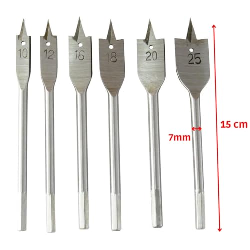 Jogo De Brocas Chatas Para Madeira 6 Peças 10mm a 25 mm Uso Profissional
