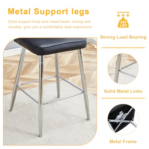 Image of Counter Height Bar Stools Set of 6,27''Kitchen Island Stools with Back,Black Barstools with Sturdy Metal Legs,Modern Bar Stools Ideal for Kitchen Island Pub Cafe(Faux Leather-Black)