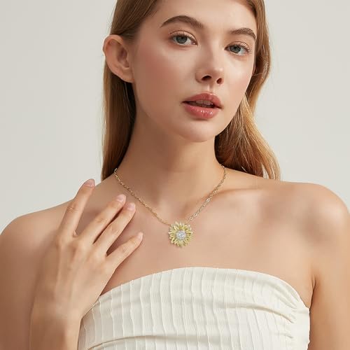 Sunflower Heart Necklaces for Women You Are My Sunshine Necklace for Women Her Anniversar Gift 5A Cubic Zirconia Rose Flower Pendant Necklace Gift for Girlfriend Wife Mother Daughter Jewelry for Christmas Birthday (Sunflower-02) by Zoesky - Used condition - Image 3