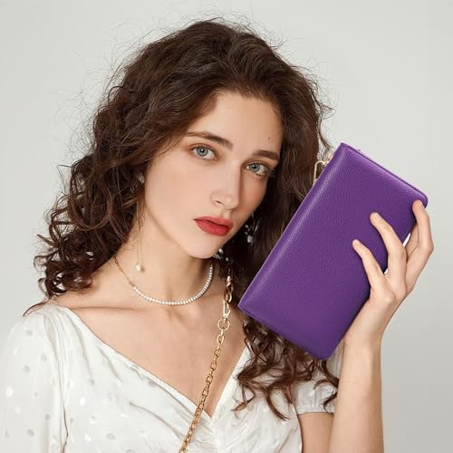 Image of Chelmon Women's Vegan Leather Clutch Wallet with Zip, Hand Strap, Large Capacity