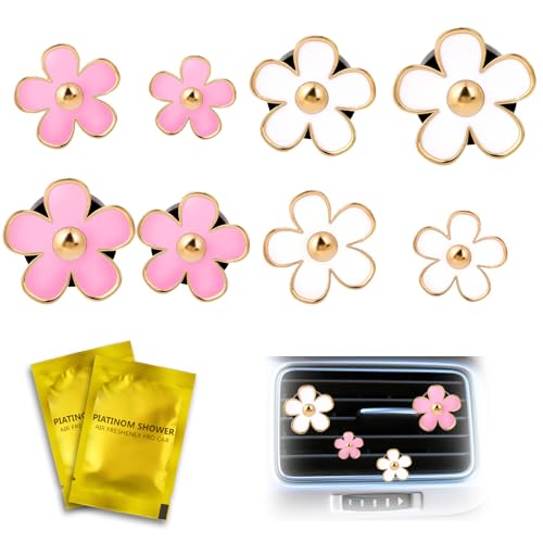 Image of 8 Pcs Air Vent Clips Car Accessories Cute Car Air Freshener Vent Clip Daisy Flower Airs Conditioning Outlet Clip for Women for Vents Cars Interior Decor Dashboard Accessories 4 Size, White, Pink