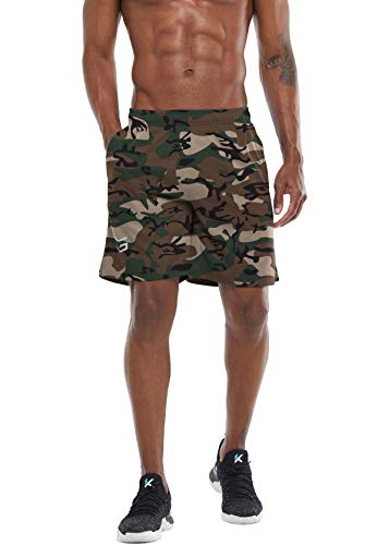 G Gradual Men's 7" Workout Running Shorts Quick Dry Lightweight Gym Shorts With Zip Pockets (Green Camo X-Large) #TOP2