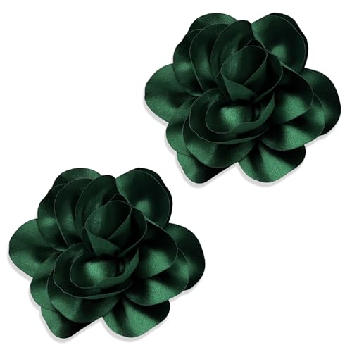 Image of 2Pack 6inch Extra Large Satin Brooches Lapel Pins Dainty Elegant Fabric Camellia Rose Flower Brooch Pin for Women Wedding Part Dance Clothes Accessories Jewelry