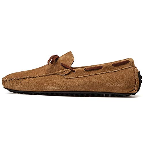 Driving Loafers for Men Deck Moccsins Lace Up Tie Decor Stiching Faux Suede Upper Flat Boat Shoes with Back Non-Slip Studs Business(Brown,10 M US)2