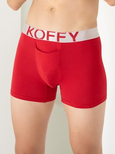 Image of KOFFY Men's Malleable Cotton Lycra Long Trunk with Minus Cutting Pouch I Wrinkle Free I Moisture Wicking Technology