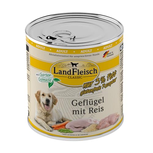 Produktbild von LandFleisch Dog Classic Geflügel mit Reis & Gartengemüse - 6 x 800 g