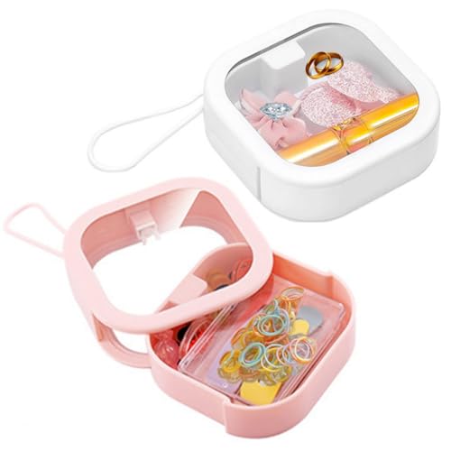 REVAXUP 2pcs Hair Tie Organizer Boxes,Small Portable Holder Can Be Stackable Or Hung On The Wall,Best for Ties Storage or Small Items on Desktop, Pink&White