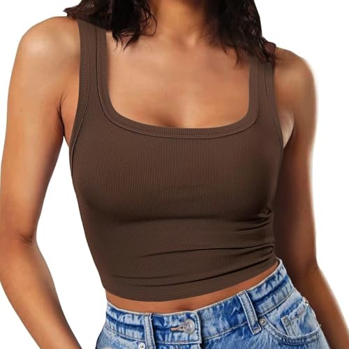 RIROW Damen Ärmelloses Tank Top Slim Fit Quadrat-Ausschnitt Geripptes...