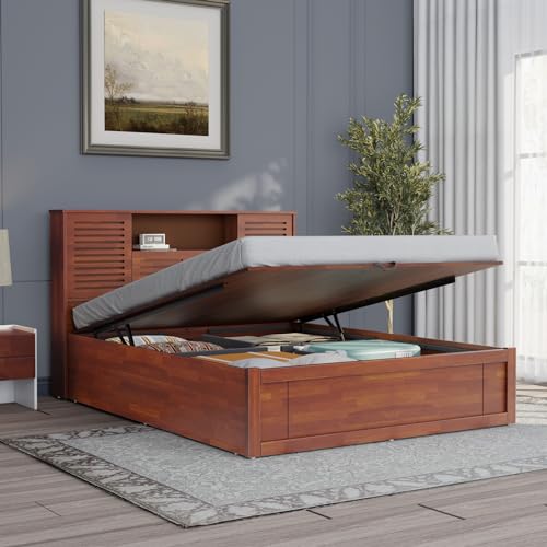 Image of Wakefit Bed | Queen (78 X 60) Sheesham Wood Bed Hydraulic, 3 Year Warranty | - Aquari - Golden Brown