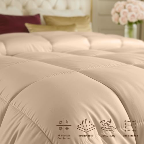 Image of Utopia Bedding Comforters Twin Size, All Season Duvet Insert, Down Alternative Box Stitched Bed Comforter with Corner Tabs, Machine Washable (Beige)