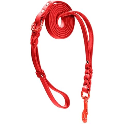 Howgo Leather Dog Leash 6 Foot Super Lightweight Military Grade Heavy Duty Dog Leash Soft and Comfortable Leash for Large Medium and Small Dogs Training and Walking (Red, 3/5in) Cover