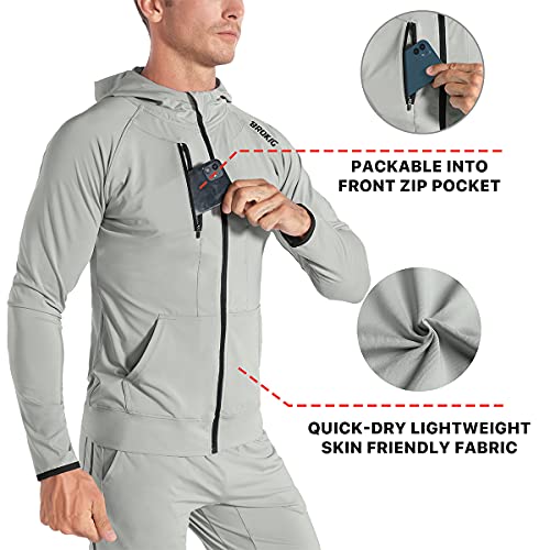 Image of BROKIG Mens Windbreak Running Jacket Zip Up Hoodie | Lightweight,Zip Pocket,Workout,Gym,Athletic,Track,Golf,Cycling,Full Zip Hoodie Jackets,Windbreaker,Jogging Sweatshirts