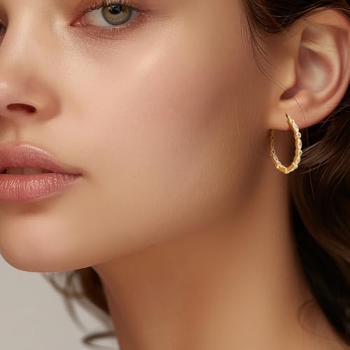 Gold Hoop Earrings for Women 14K Gold Earrings for Women Hoop Earring for Womens Hoops Evil Eye Hoops Earring for Womens Crafted with Cubic Zirconia 30mm3