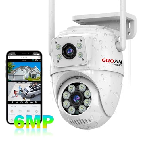 Security Camera Outdoor,【6MP Dual Lens Linkage】WiFi CCTV Camera, 2.4G WiFi PTZ Wired Outside...