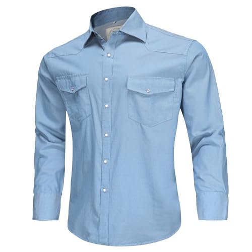 Chemise de travail denim pour homme manches longues style western