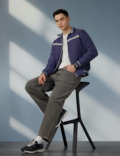Image of Qube By Fort Collins Men's Nylon Standard Length Regular Fit Quilted Bomber Jacket with Detachable Hood - Winter Warm, Insulated Lining, Ribbed Cuffs, and Stylish Design