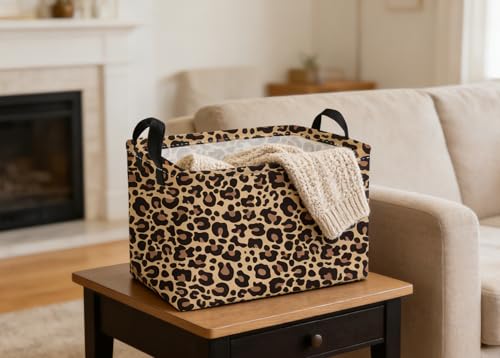 Image of Essme Rectangular Kids Baskets,Leopard Print Storage Box,Cute Basket for Kids with Handles for Room Decor, Book Bins,Shelf Basket.(Leopard Print)