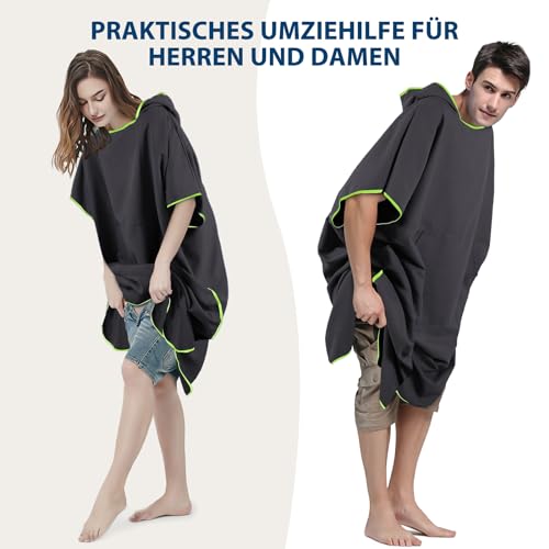 KUOGAS Badeponcho Damen& Herren,Poncho Handtuch,Mikrofaser-Surf Poncho, Badeponcho Handtuch, aus Mikrofaser auch als Umkleidehilfe Strand (Dunkelgrau,L)