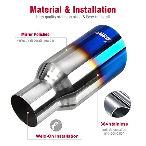 Upower Blue Burnt Exhaust Tip 2.5" Inlet 4" Outlet 9" Long 2 1/2" To 4" Exhaust Tailpipe Weld On Single Wall Slant Cut 304 Stainless Steel (2Pcs) #TOP5