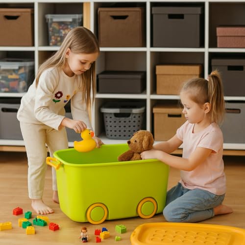 PARASNATH Polypropylene Rolling Storage Container Box (Greenyellow Colour)- 45 Litre Super Large With Wheels Size (59X39X30 Cm) Launch offer Actual Price 1999, Rectangular