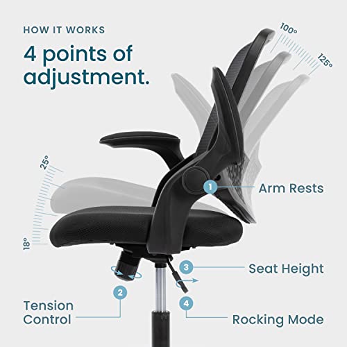 Office Chair, Desk Chairs Mesh Computer Desk Chair With Wheels Ergonomic Office Chair Height Adjustable Swivel Task Chair With Mid Back, Flip-Up Arms And Lumbar Support, Black #TOP2