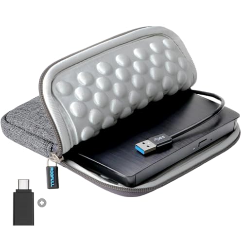 Image of ROOFULL USB 3.0 & USB-C External CD DVD Drive with Protective Carrying Case, Portable CD DVD Optical Disc Drive Reader Writer Burner Player for Laptop PC Windows 11 /10 Mac MacBook Linux OS