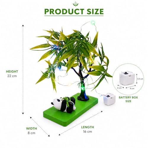 Image of Artificial Bamboo Tree with LED Fairy Lights & Cute Panda Figurine - Decorative Bonsai Table Lamp for Home Decor, Bedroom, Living Room, Office Desk, Night Light Gift (22 cm)
