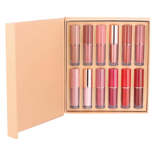 12 Farben Matt Ink Lippenstift Set, Nudetöne Rose Pink Wasserdichter Lipgloss Langanhaltender Lip Tint, Antihaft-Cup Flüssiger Lippenstift Set für Frauen Schönheit Lipgloss Geschenke