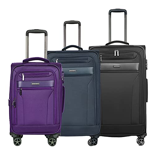 Image of Nasher Miles Berlin Expander Soft-Sided Polyester Luggage Set of 3 Trolley Bags (55, 65 & 75 Cm) (Purple, Blue, Black)