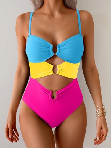 Image of Eomenie Womens Cutout One Piece Swimsuit with Ring Linked Sexy Monokini Bathing Suit for Beach Vacation