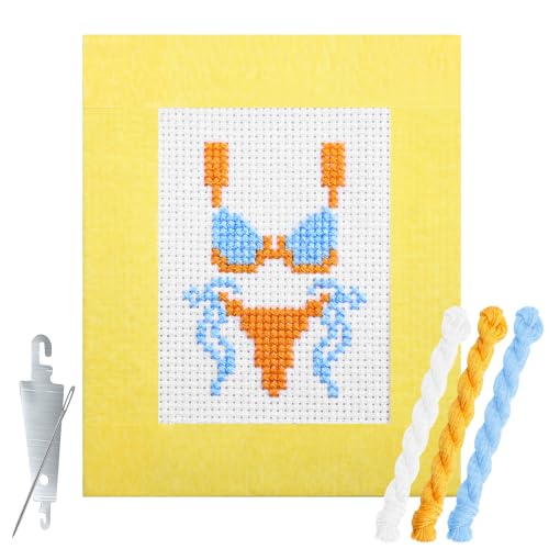 Rivvlive Summer Bikini 18 Mesh Needlepoint Canvas Kit Hand Painted Canvas Cross Stitch Kit for Beginners Includes Bikini Pattern Embroidery Cloth Thread Needles Threaders DIY Needlepoint Set