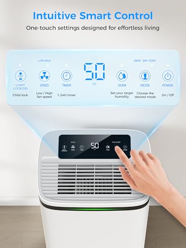 Image of VEAGASO 4000 sq.ft Dehumidifiers for Basement with Drain Hose Max 58Pint | Dehumidifier with Intelligent Humidistat, Dry Clothes, 24HR Timer, for Home, Large Room, Bathroom, Bedroom
