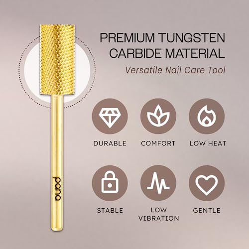 PANA Professional 3/32" Shank Size - Flat Top Large Barrel Gold Carbide Bit Fine Grit - Nail Drill Bit for Dremel Machine