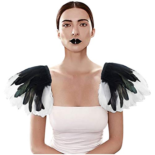 Homelex - Chal gótico victoriano de encaje de plumas naturales, color negro -  Negro -  talla única