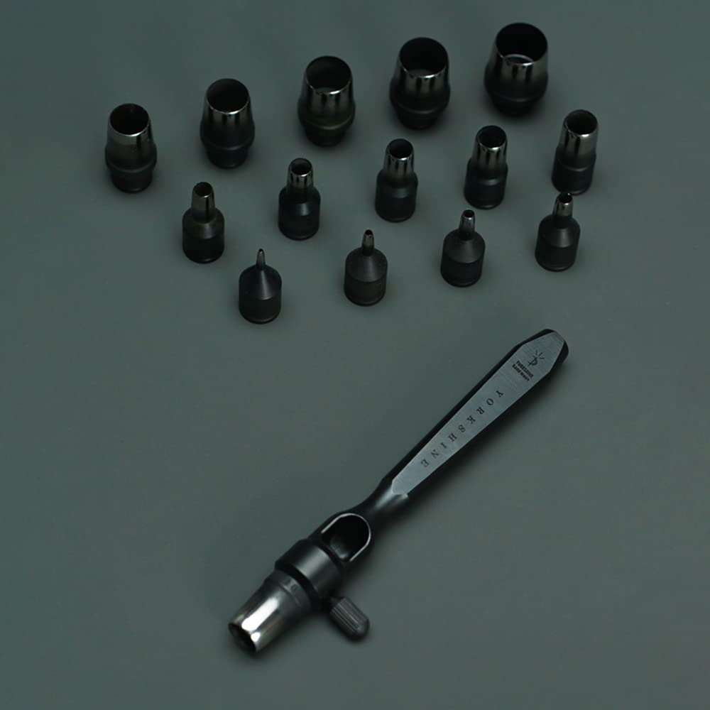 Toplionace Set di Perforatori Rotondi in Pelle per Punzonatura con Testa Intercambiabile in Pelle, Diametro 1-15mm, con Scatola di Legno