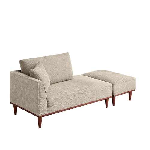 Chaise Lounge with Removable Ottoman, Upholstered Linen Lounger Chair, Convertible