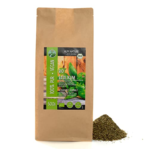 Alpi Nature Albahaca Seca Orgánica 500g, Hojas de Albahaca Secas y Cortadas, Condimento Italiano