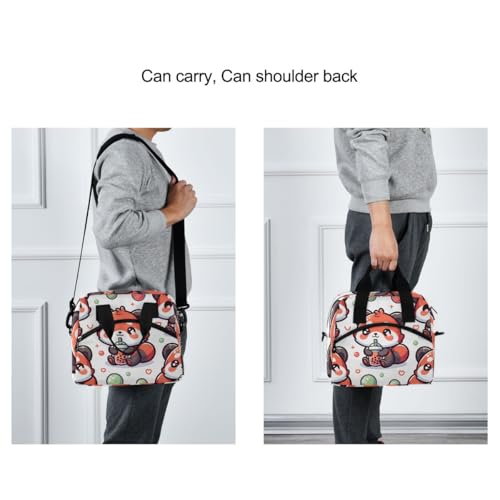 Image of Lunch Bag Cute Red Panda with Bubble Tea Cartoon Insulated Lunch Box for Women Men Tote Bag with Detachable Shoulder Strap for Office School Picnic Hiking