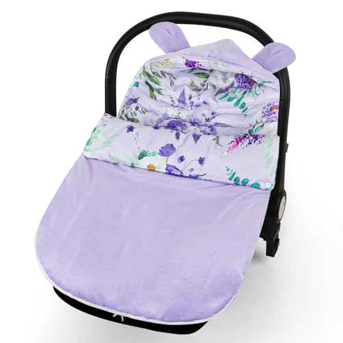 CARUILI Winter Baby Car Seat Cover, Infant Carseat Blankets for Babies, Warm Toddler Carseat Swaddle Blanket, Stroller Bunting Bag Footmuff for Cold Weather, Universal, Windproof (Purple)