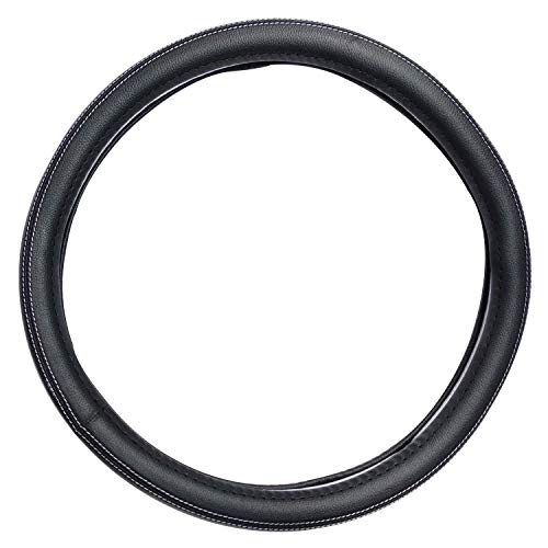 Image of Oshotto Artifical Leather SC-13 Car Steering Cover Compatible with Jaguar XJ (Black with White Thread)