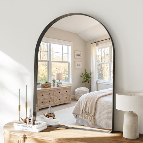 Arched Bathroom Mirror 36x40 Black Arch Mirror Wall Mounted Vanity Mirrors Over Sink with Tempered Glass Aluminum Alloy Deep Frame Farmhouse for Bedroom Entryway Living Room