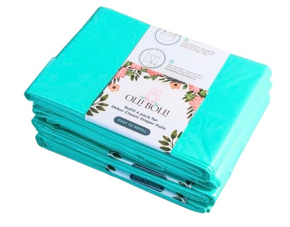 Diaper Pail Refill Bags for Dekor Classic – 4 Pack | Holds Up to 2,000 Newborn Diapers | Compatible with Dekor Classic Pail | Extra Thick, Odor-Blocking, Fresh Scented Liners