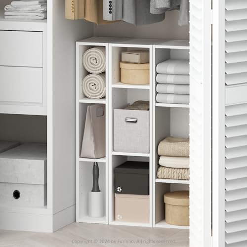 Image of Furinno Reed 3-Tier Closet Organizers and Storage, Closet Organizer, Open Shelf Closet Storage, for Wardrobe, Bedroom, Living Room, 8-Inch Width, White