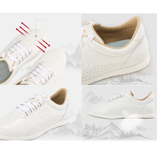 KongFanDZ Tai Chi Martial Arts Shoes - Unisex, White, Size 12, Leather, Flat Heel, Lace-Up, Round Toe, Athletic, Casual, Martial Arts, Beef Tendon Sole, Moderate Cushioning, Men, Women, Children4