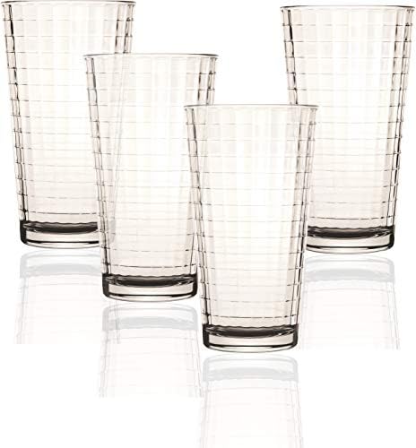 Circleware Matrix Set of 4-15.7 oz,Heavy Base Highball Tumbler Drinking Glasses, Entertainment Beverage Glassware Ice Tea Cups for Water, Juice, Milk, Beer, Farmhouse Decor, 4pc