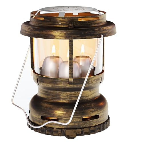 3-Wick Candle Lantern for Power Outages 18H Emergency Light Vintage Brass