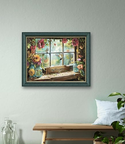 Image of Leczany Cross Stitch Patterns Stamped Kit for Beginners | Embroidery Supplies DIY Craft Kit Needlepoint for Adults Starter | 11CT, 3 Strands | Beautiful Scenery by the Window 20.9x15.8 inches